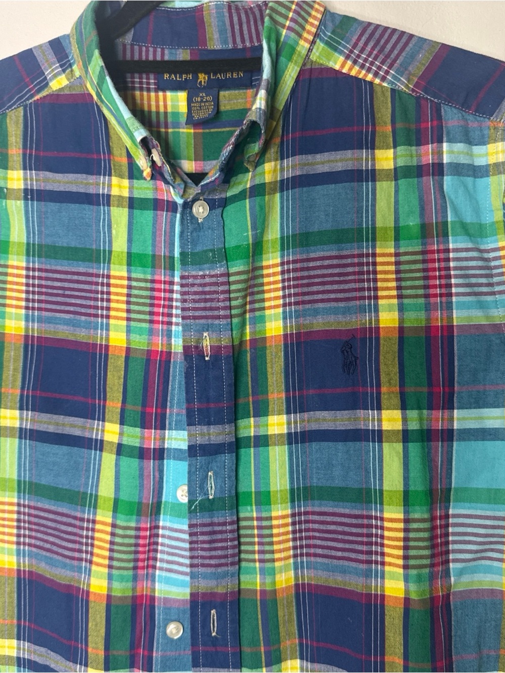 Polo by Ralph Lauren Blue Green Yellow Multi-Color Plaid Button-Down Shirt